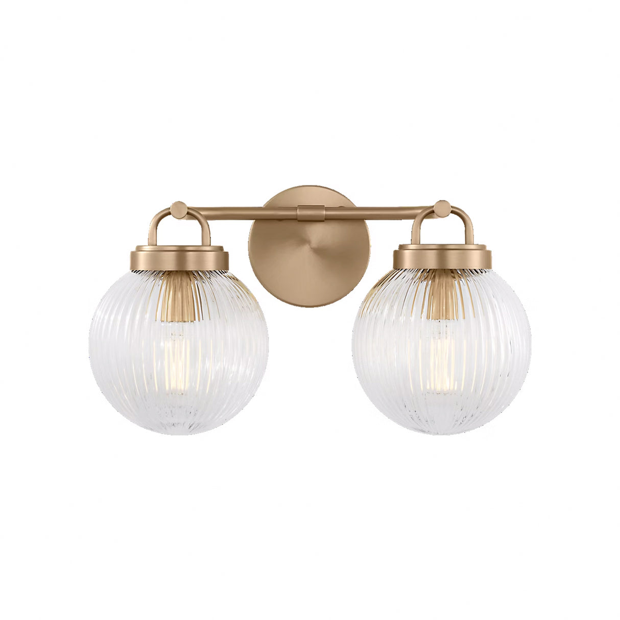 Whitaker 2 Light Vanity 16", Satin Brass and Clear Ribbed Glass