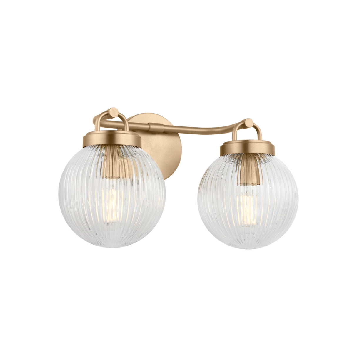 Whitaker 2 Light Vanity 16", Satin Brass and Clear Ribbed Glass