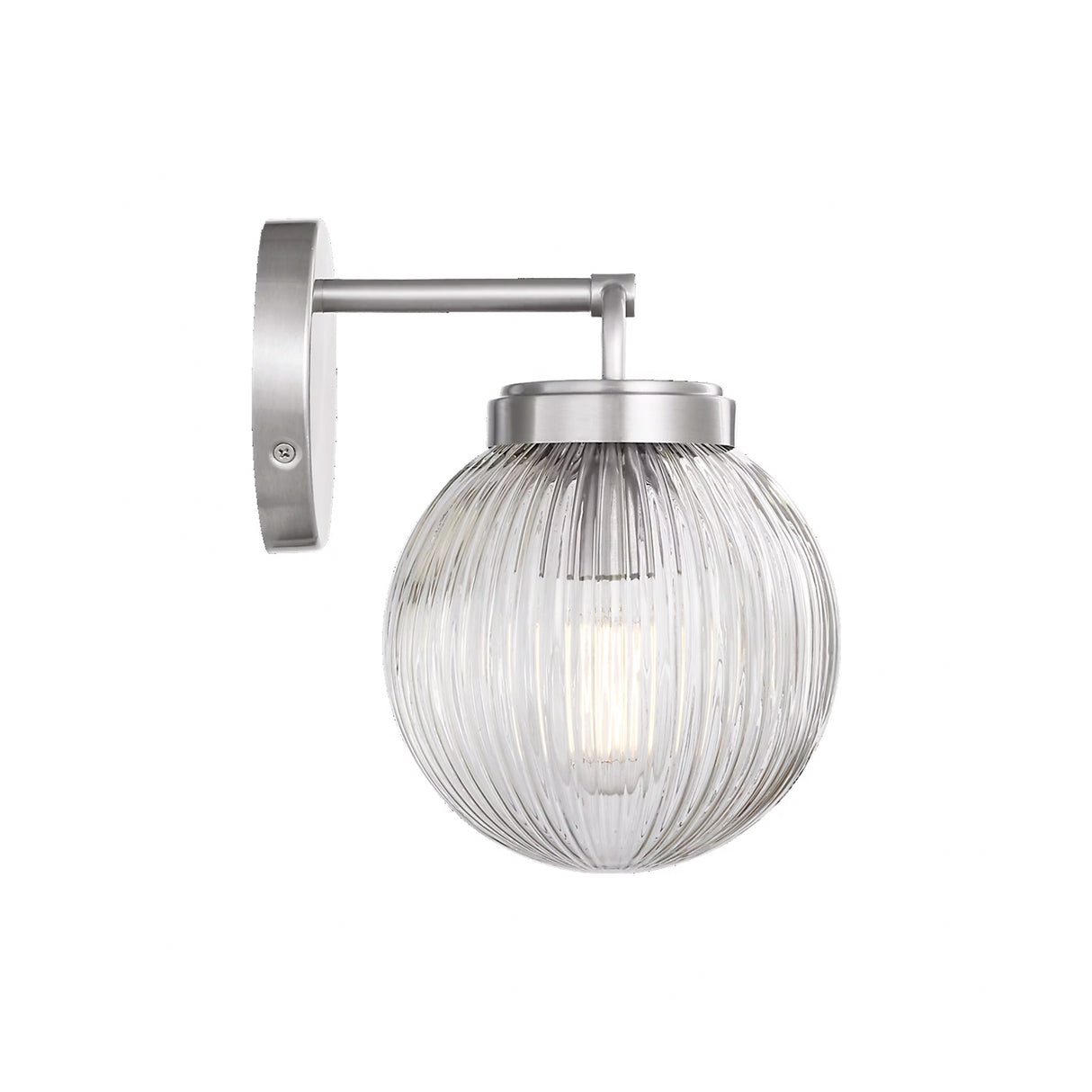 Whitaker Wall Sconce 9", Brushed Nickel and Clear Ribbed Glass
