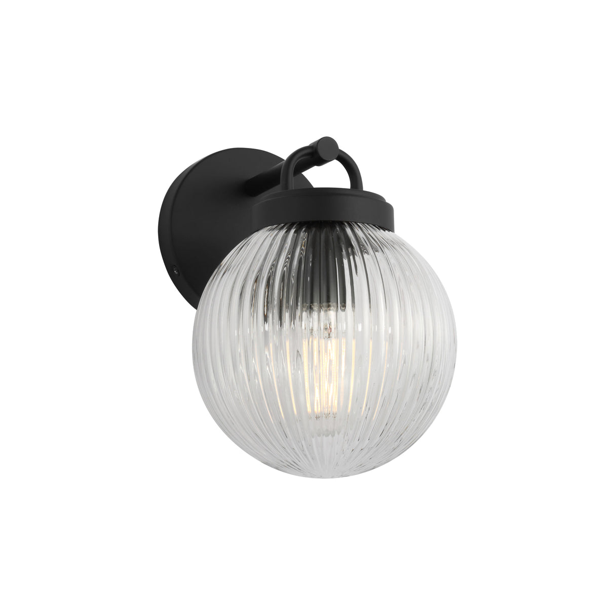 Whitaker Wall Sconce 9", Matte Black and Clear Ribbed Glass