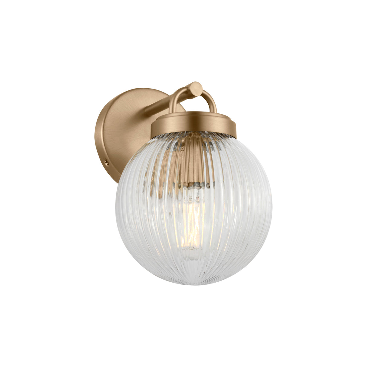 Whitaker Wall Sconce 9", Satin Brass and Clear Ribbed Glass