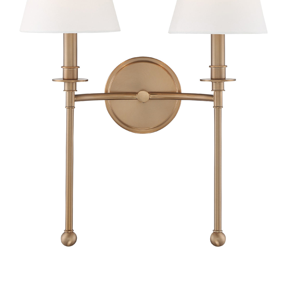 Bellamy Double Wall Sconce 20", Aged Brass and White Fabric