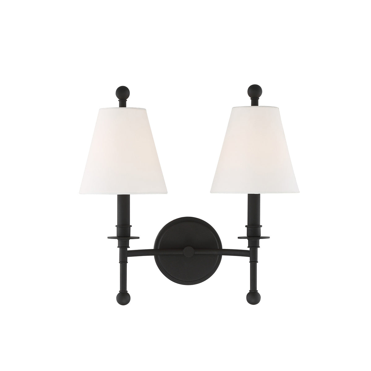 Bellamy Double Wall Sconce 20", Forged Black and White Fabric
