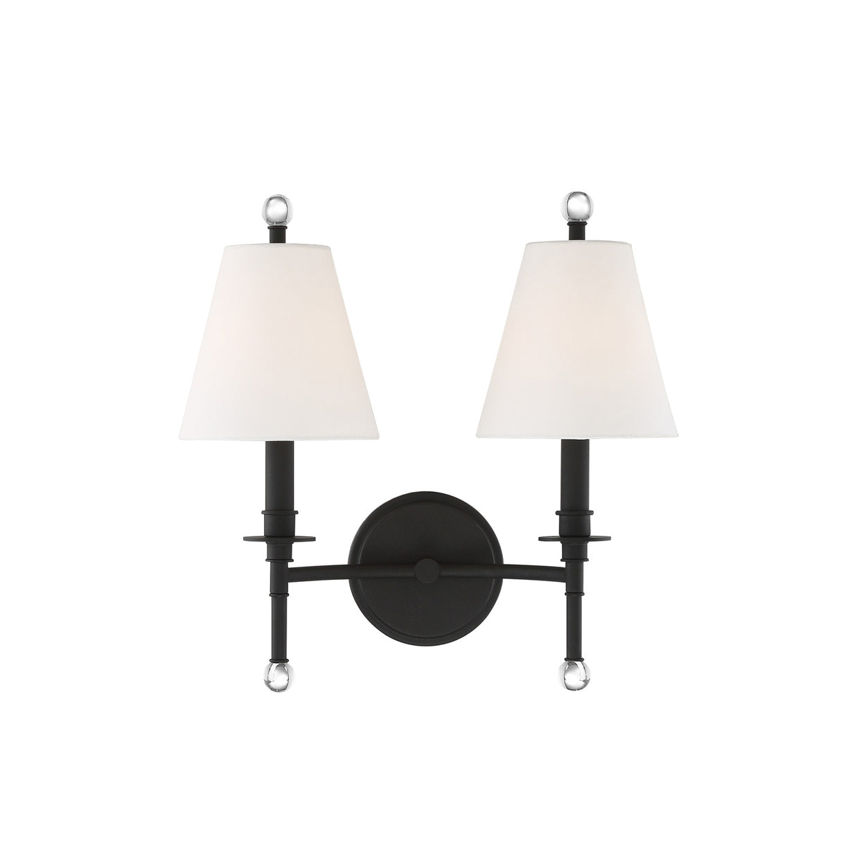 Bellamy Double Wall Sconce 20", Forged Black and White Fabric