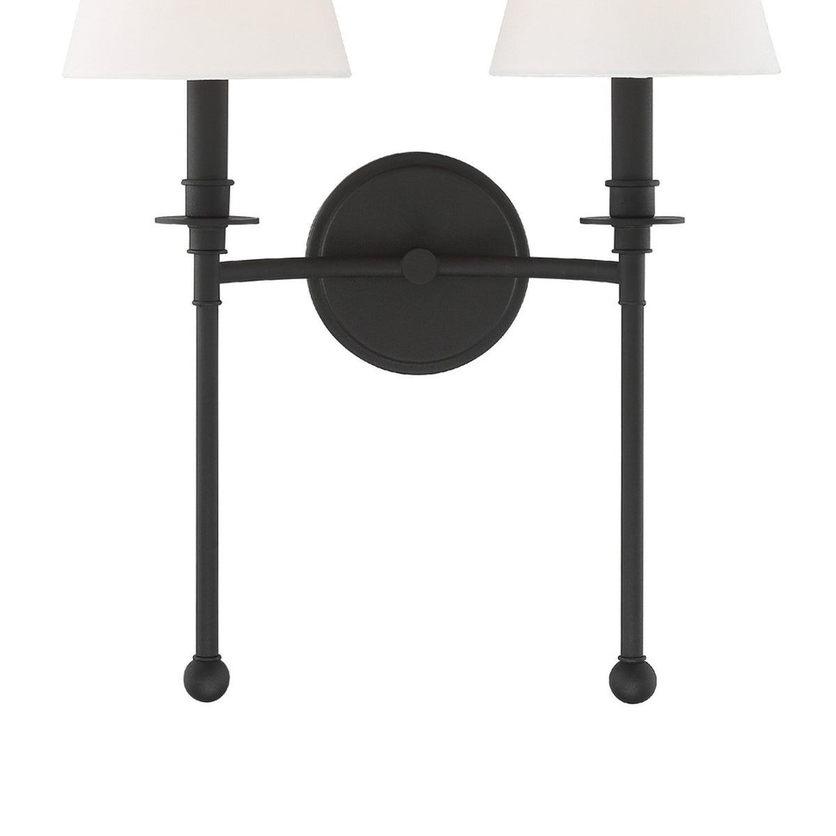Bellamy Double Wall Sconce 20", Forged Black and White Fabric