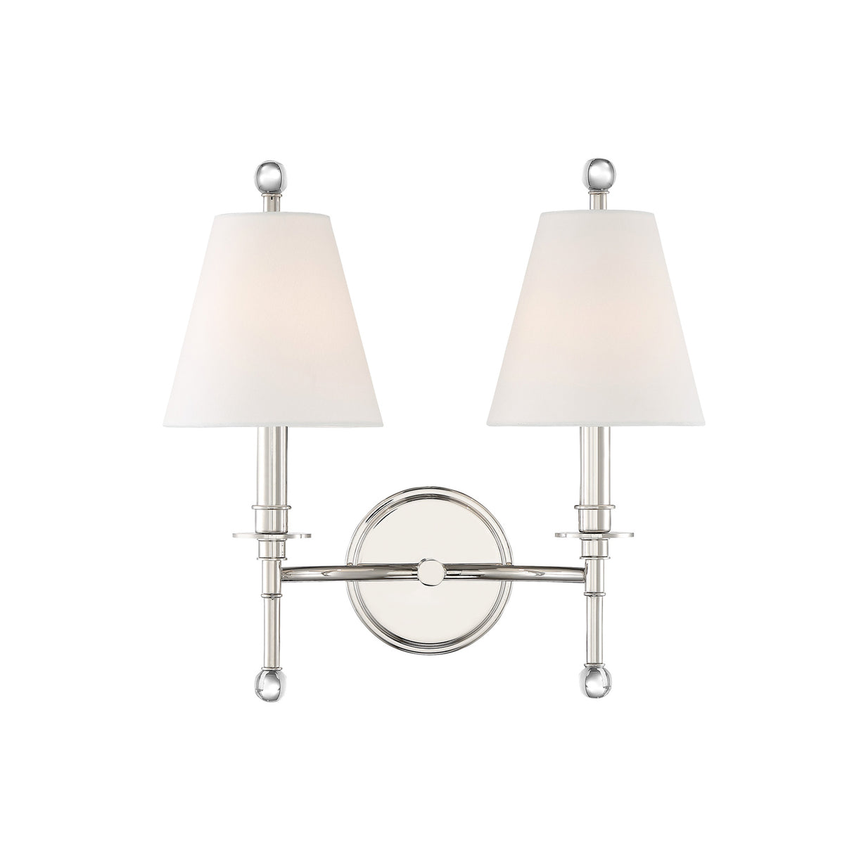 Bellamy Double Wall Sconce 20", Polished Nickel and White Fabric