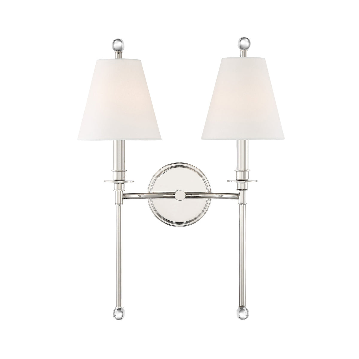 Bellamy Double Wall Sconce 20", Polished Nickel and White Fabric