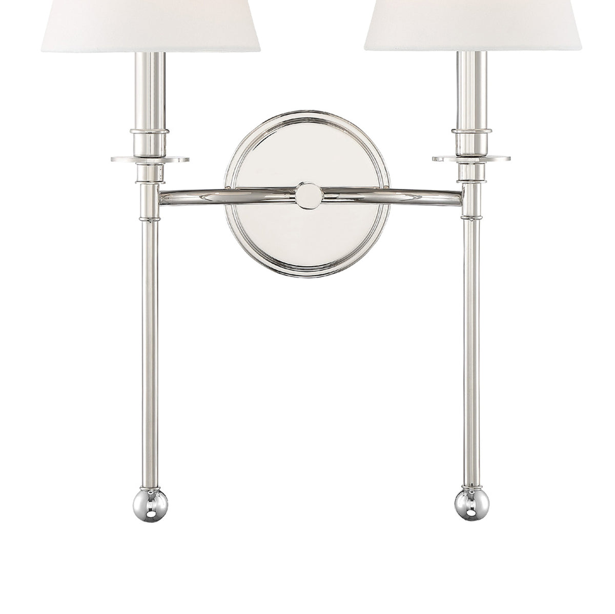 Bellamy Double Wall Sconce 20", Polished Nickel and White Fabric
