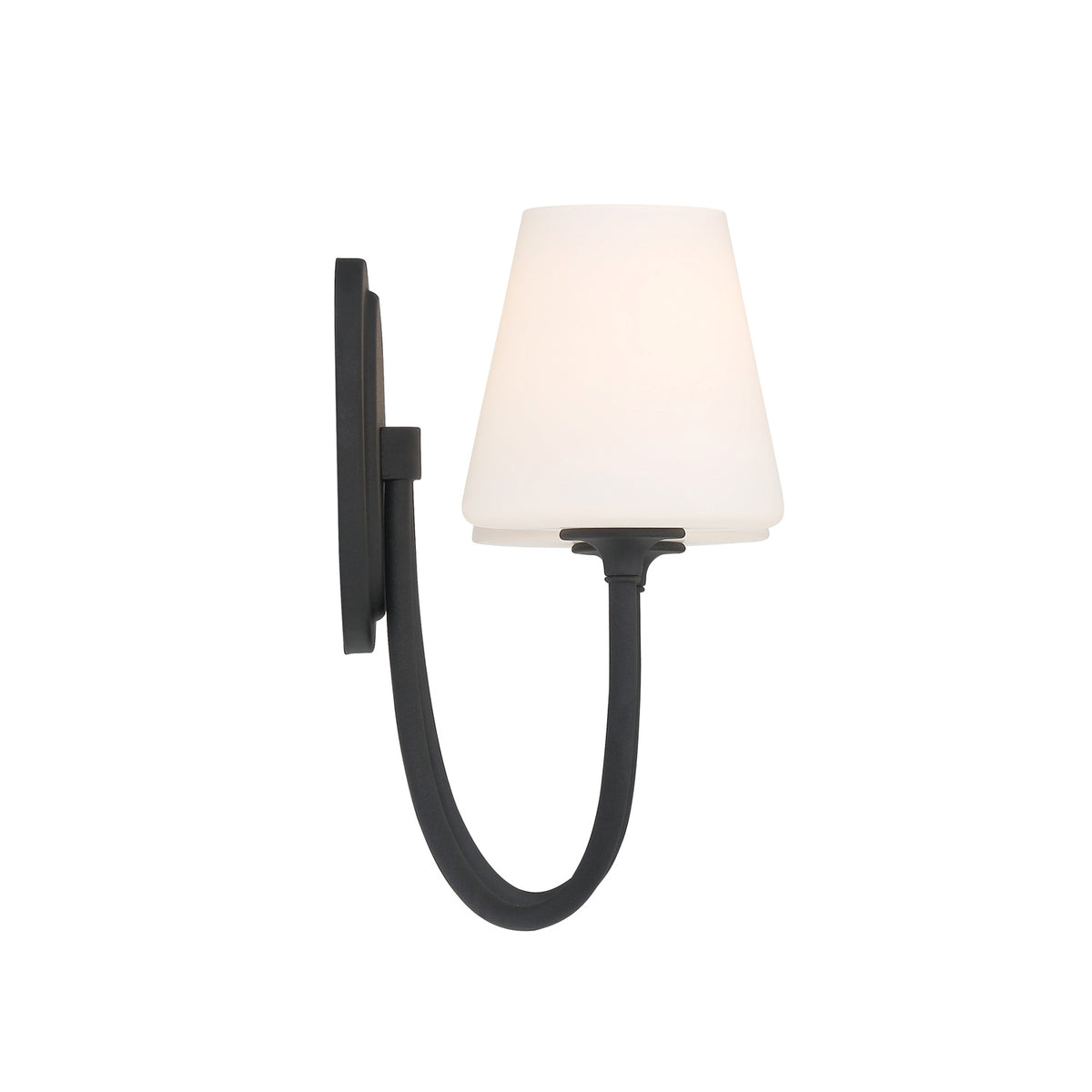 Camira Double Wall Sconce 13", Forged Black and Opal Glass