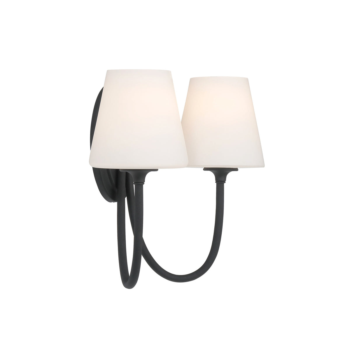 Camira Double Wall Sconce 13", Forged Black and Opal Glass