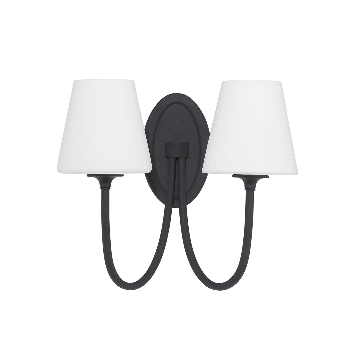 Camira Double Wall Sconce 13", Forged Black and Opal Glass
