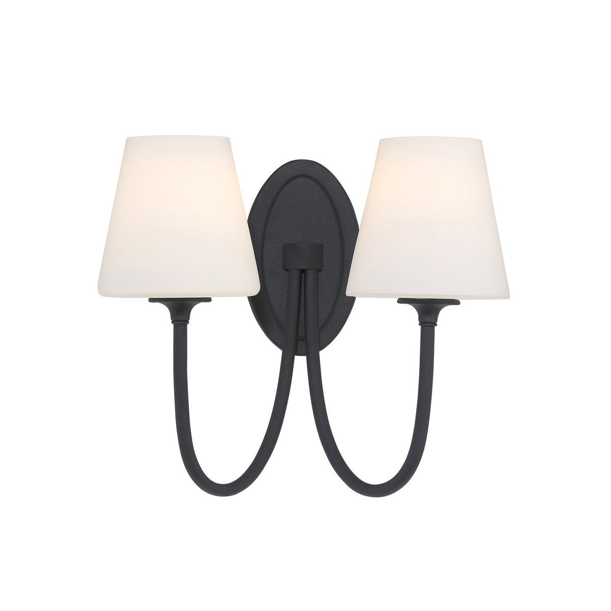 Camira Double Wall Sconce 13", Forged Black and Opal Glass