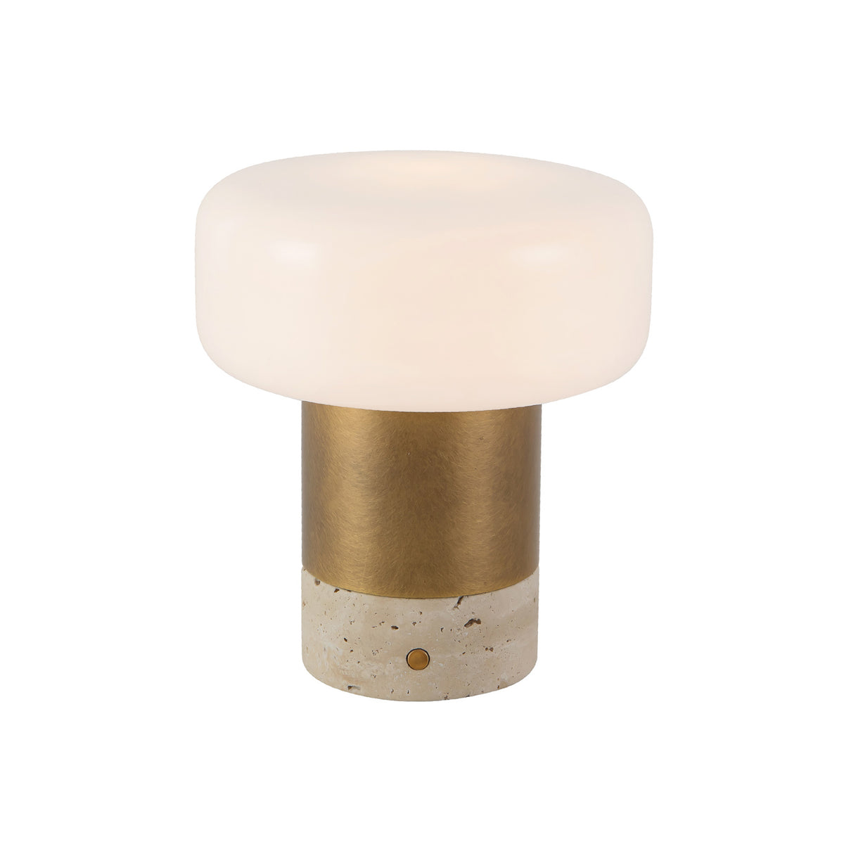 Ralston Rechargeable Table Lamp 7", Vintage Brass and Travertine
