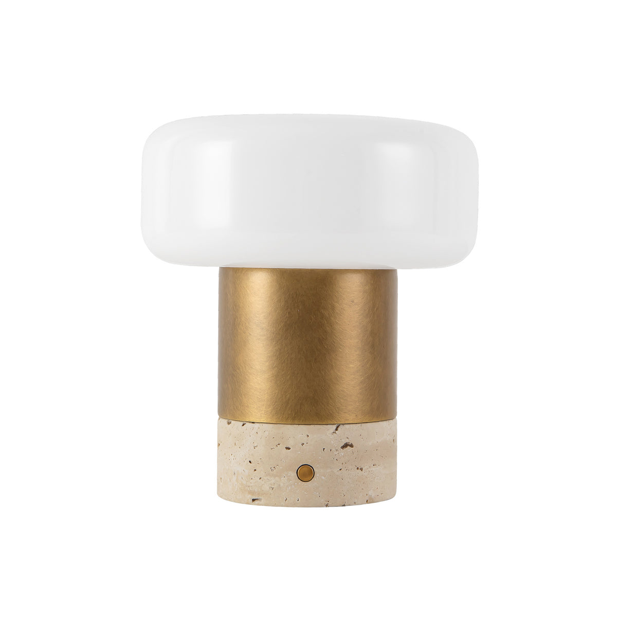 Ralston Rechargeable Table Lamp 7", Vintage Brass and Travertine