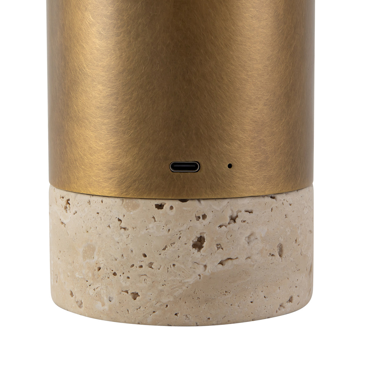 Ralston Rechargeable Table Lamp 7", Vintage Brass and Travertine