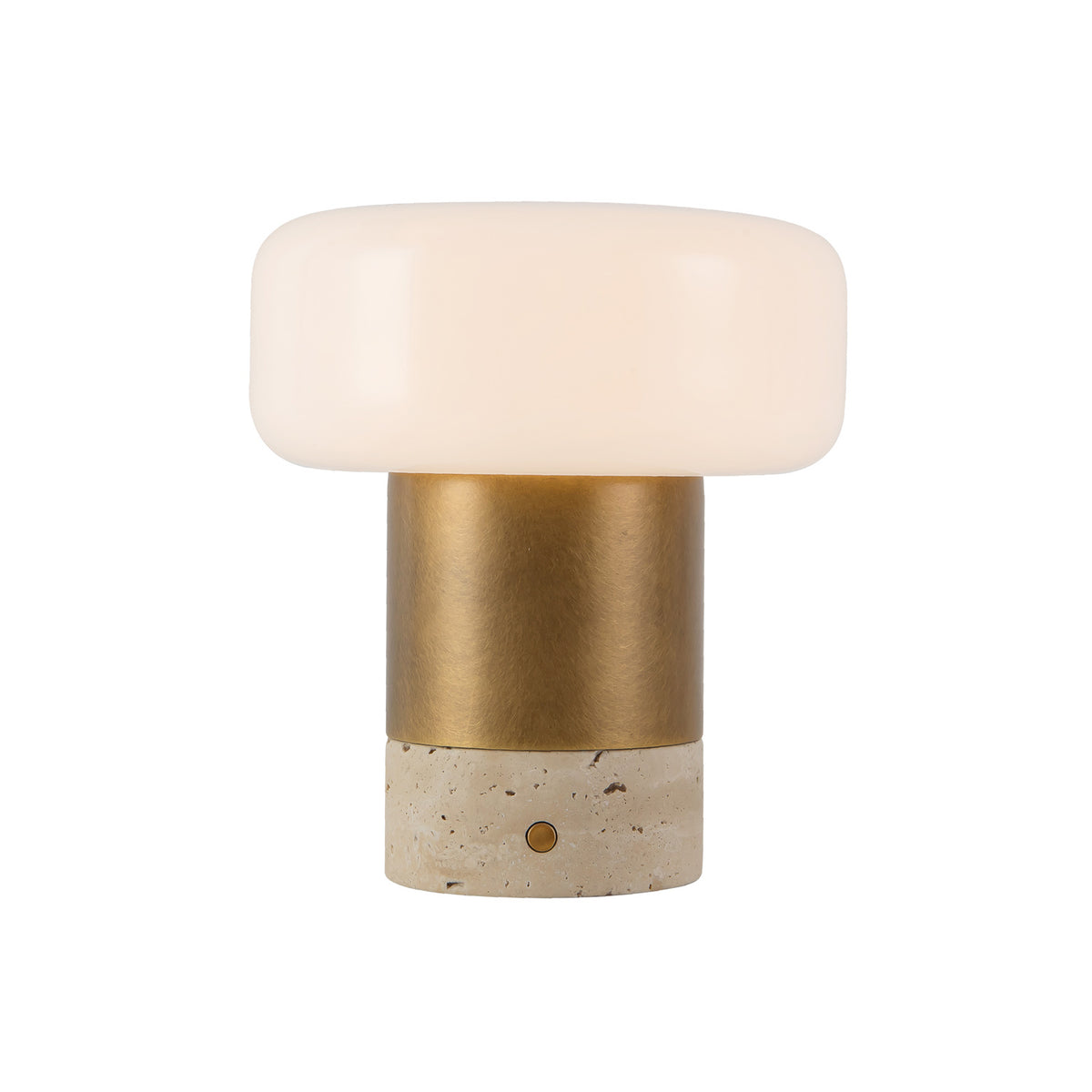 Ralston Rechargeable Table Lamp 7", Vintage Brass and Travertine
