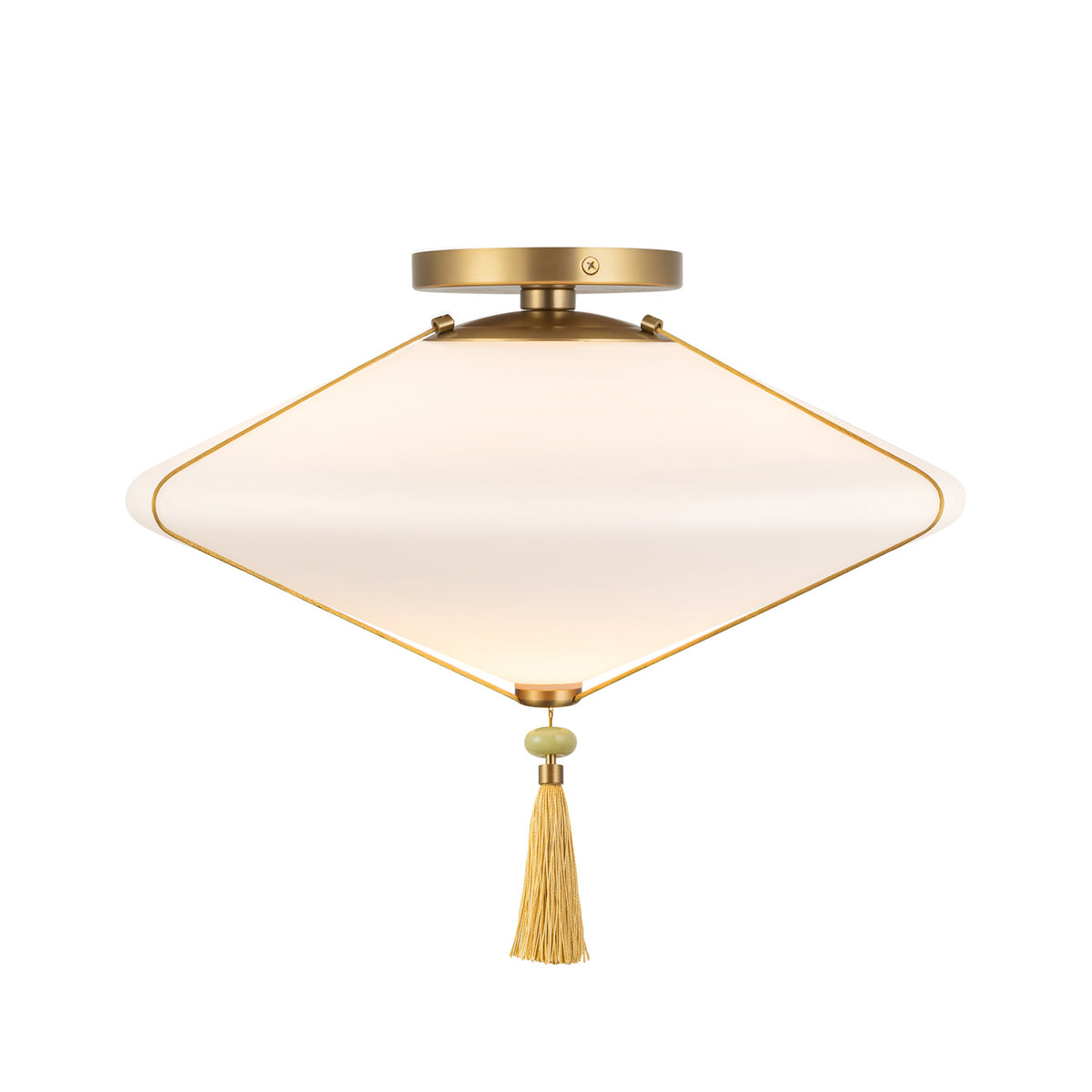 Beverly Semi-Flush 15", Brushed Brass and Opal Glass