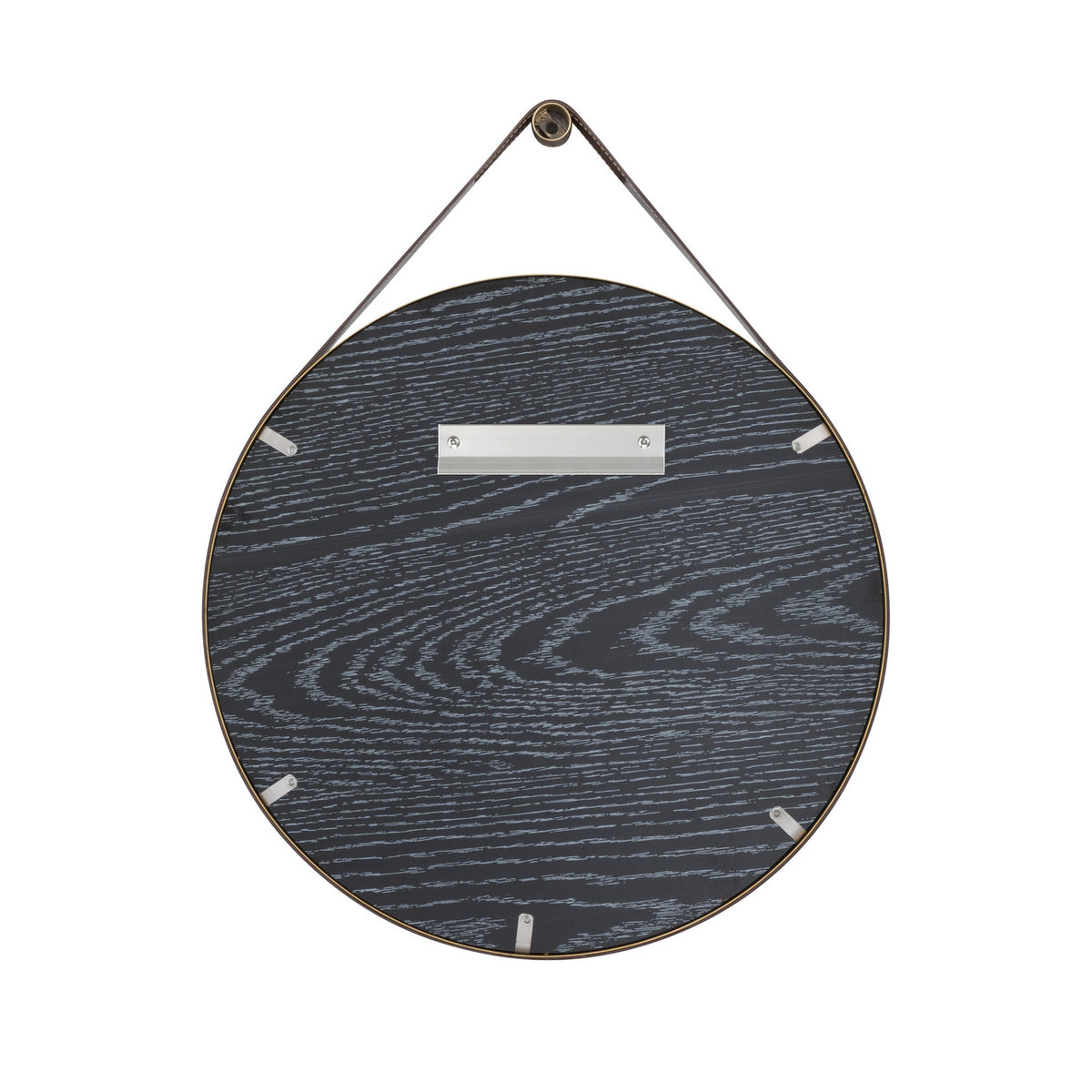Stamford Round Decorative Mirror 18" x 23", Brass with Brown Leather Strap