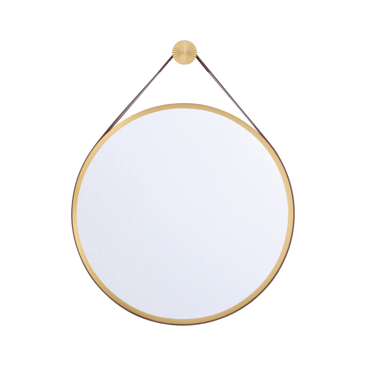 Stamford Round Decorative Mirror 18" x 23", Brass with Brown Leather Strap