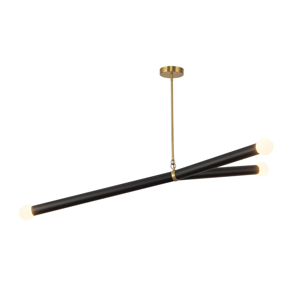 Roswell 3 Light LED Pendant 52", Black Vegan Leather and Brushed Brass