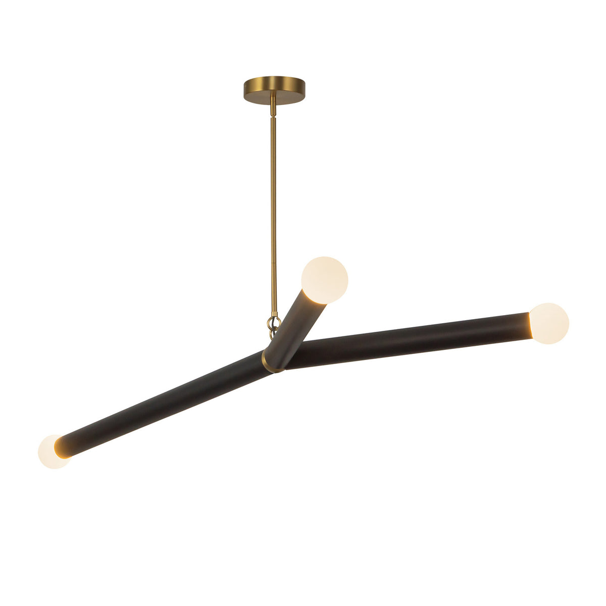 Roswell 3 Light LED Pendant 52", Black Vegan Leather and Brushed Brass
