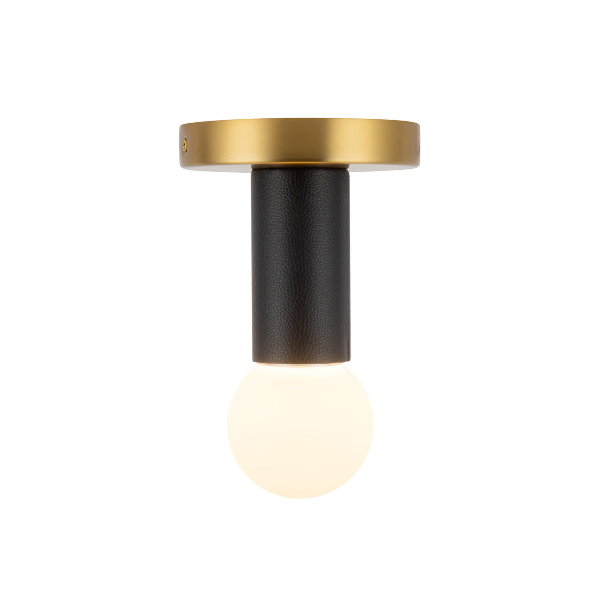 Roswell Small LED Flush Mount 5", Black Vegan Leather and Brushed Brass