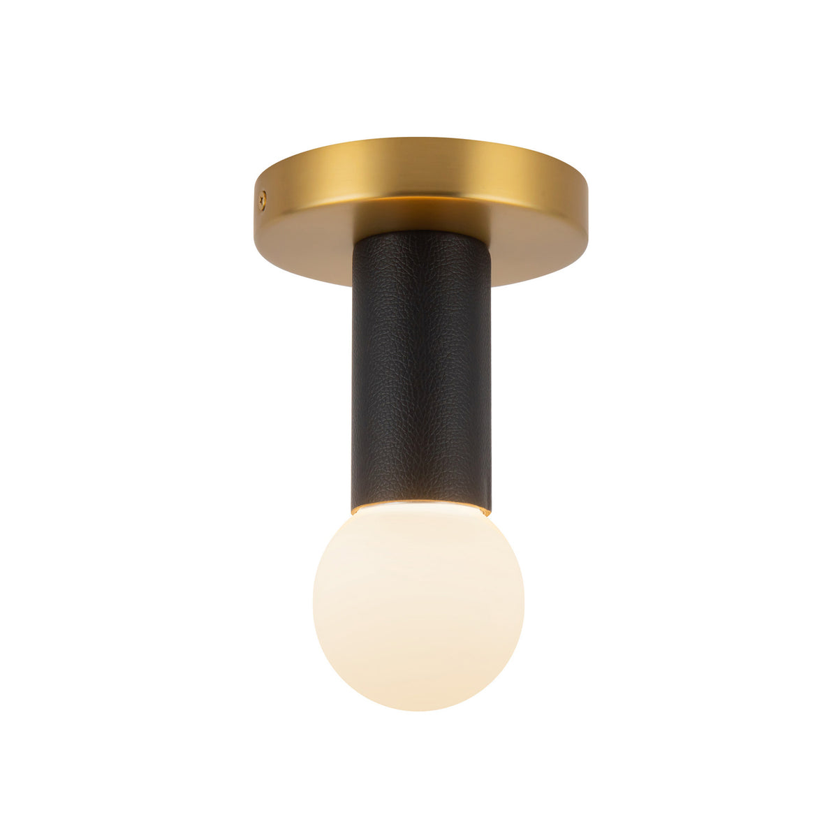 Roswell Small LED Flush Mount 5", Black Vegan Leather and Brushed Brass