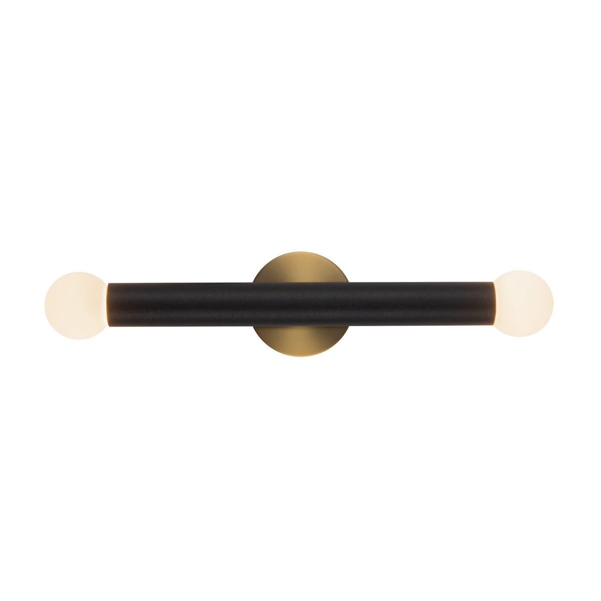 Roswell 2 Light LED Wall Sconce 24", Black Vegan Leather and Brushed Brass
