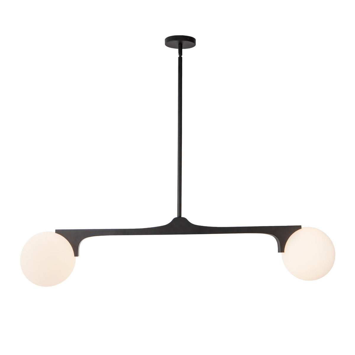 Duncan 2 Globe Linear Pendant 47", Matte Black and Opal Glass