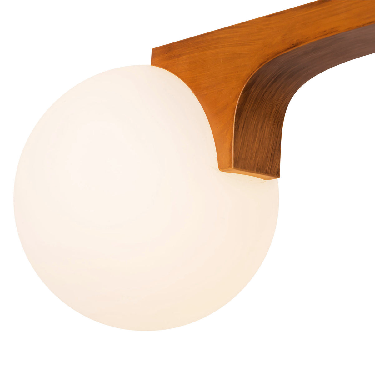 Duncan 2 Globe Linear Pendant 47", Teak and Opal Glass