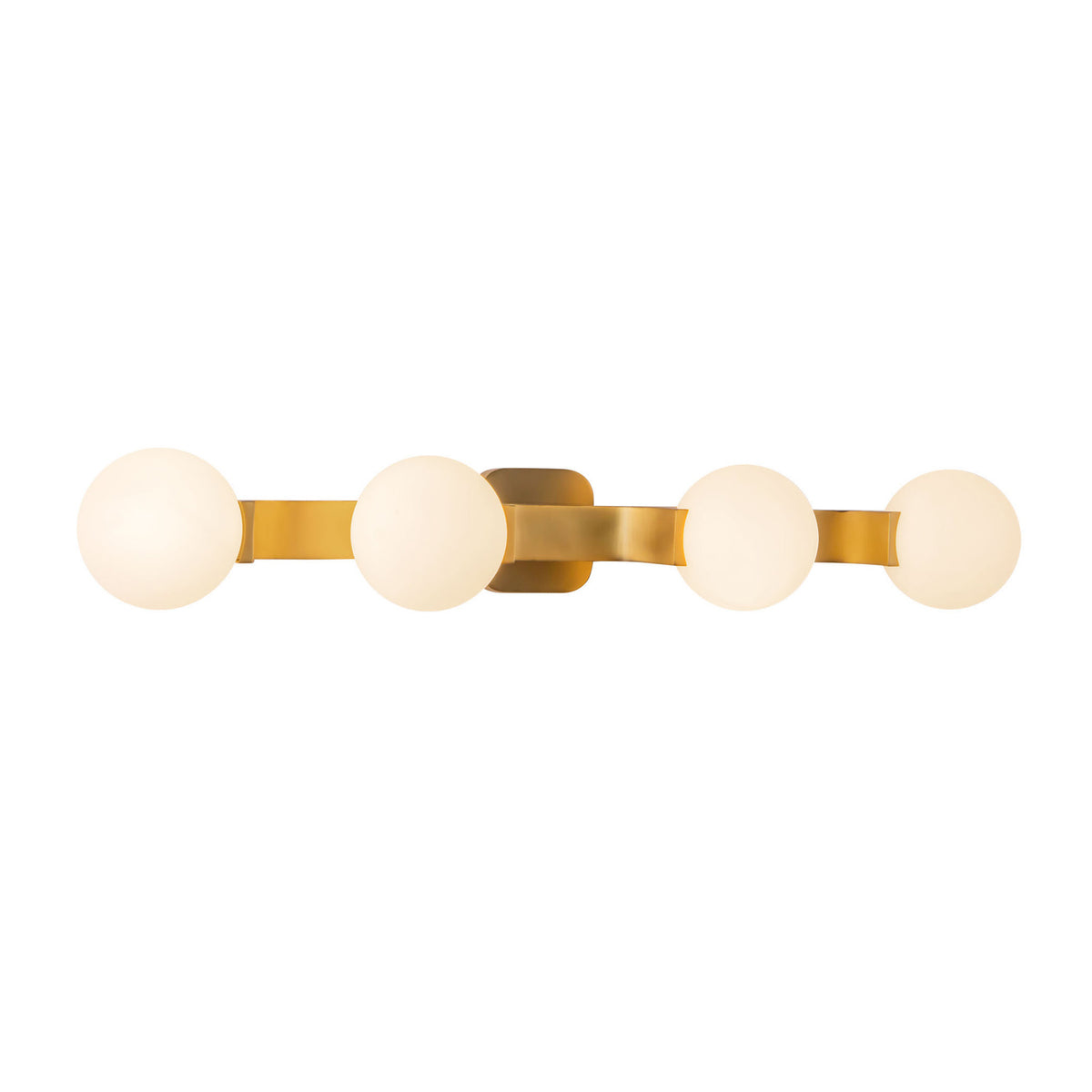 Duncan 4 Globe Vanity 34", Brushed Brass and Opal Glass