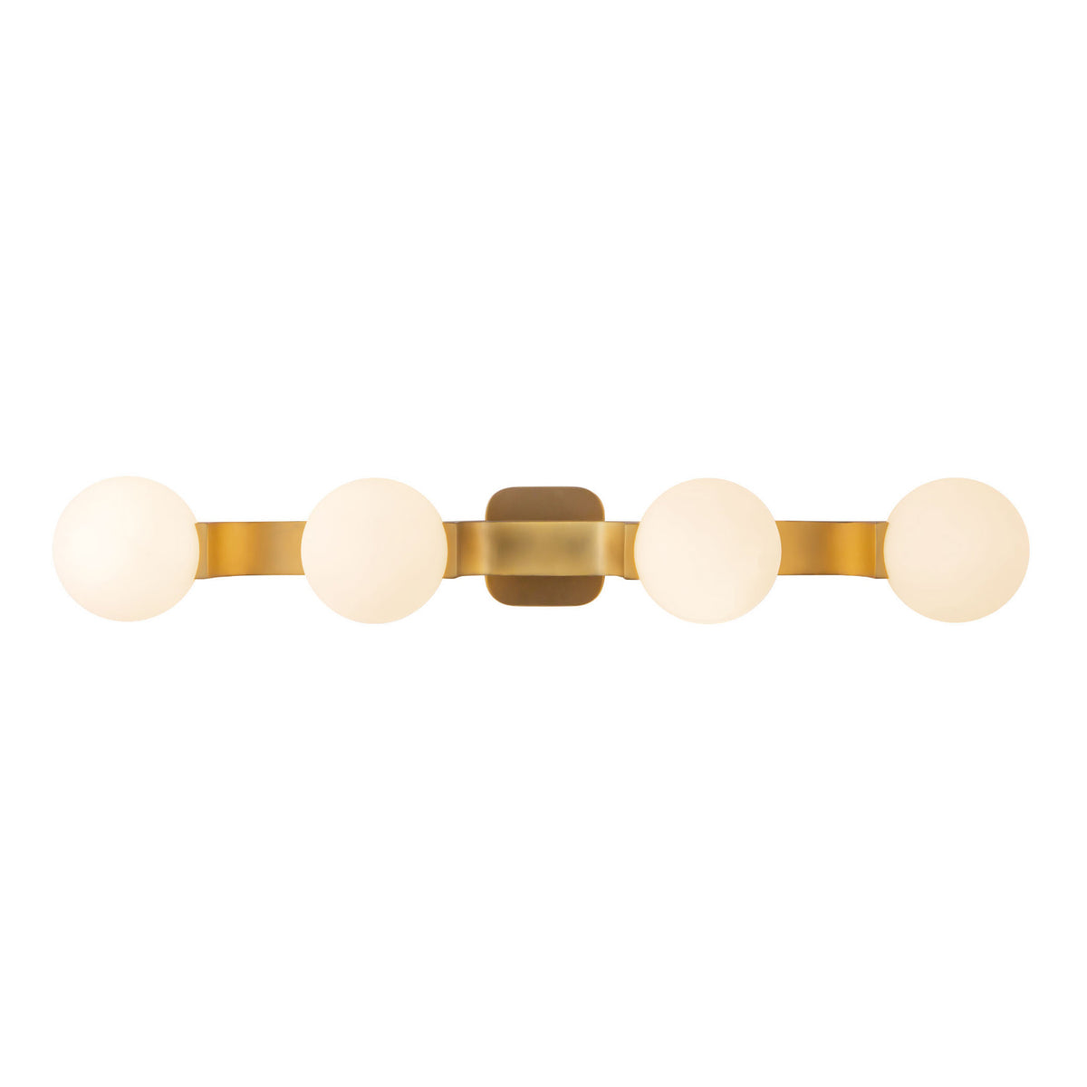 Duncan 4 Globe Vanity 34", Brushed Brass and Opal Glass