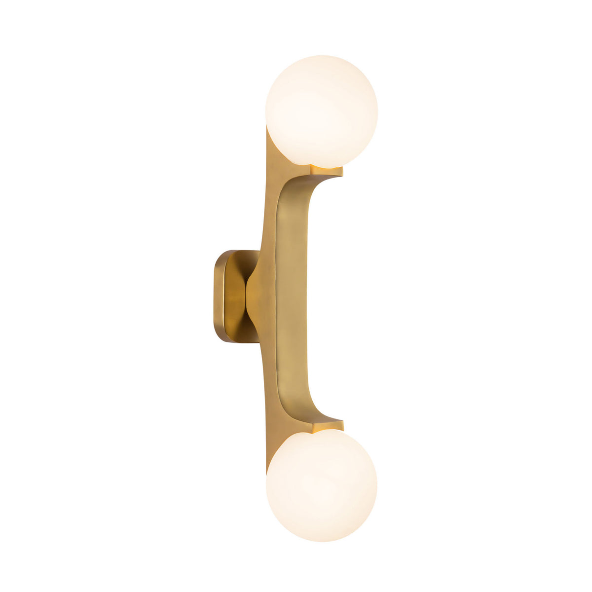 Duncan 2 Globe Wall Sconce 22", Brushed Brass and Opal Glass