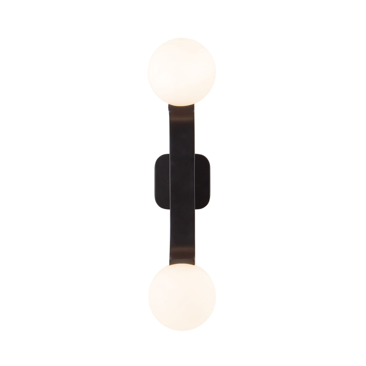 Duncan 2 Globe Wall Sconce 22", Matte Black and Opal Glass