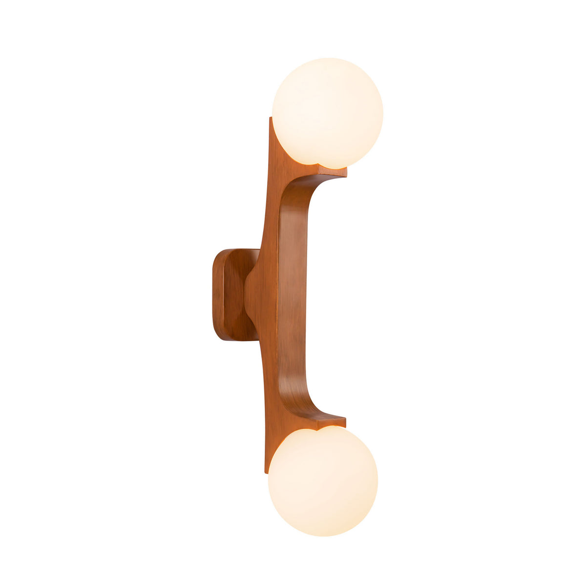 Duncan 2 Globe Wall Sconce 22", Teak and Opal Glass