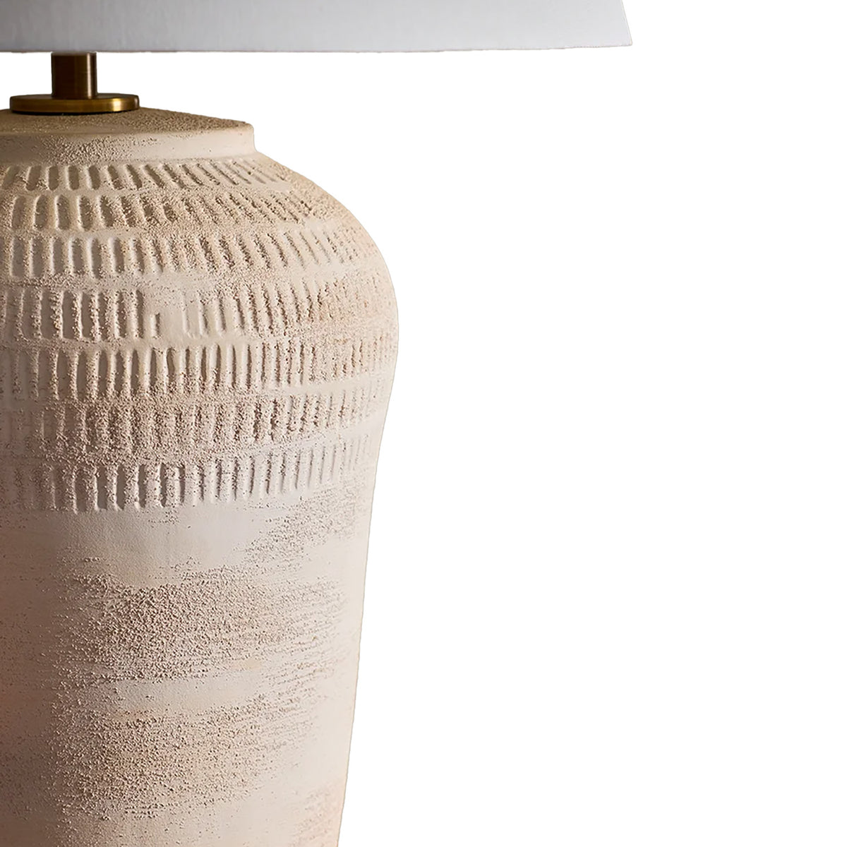 Denver Table Lamp 26", Whitewashed Textured Terracotta, close-up of the base texture with rows of short dashes