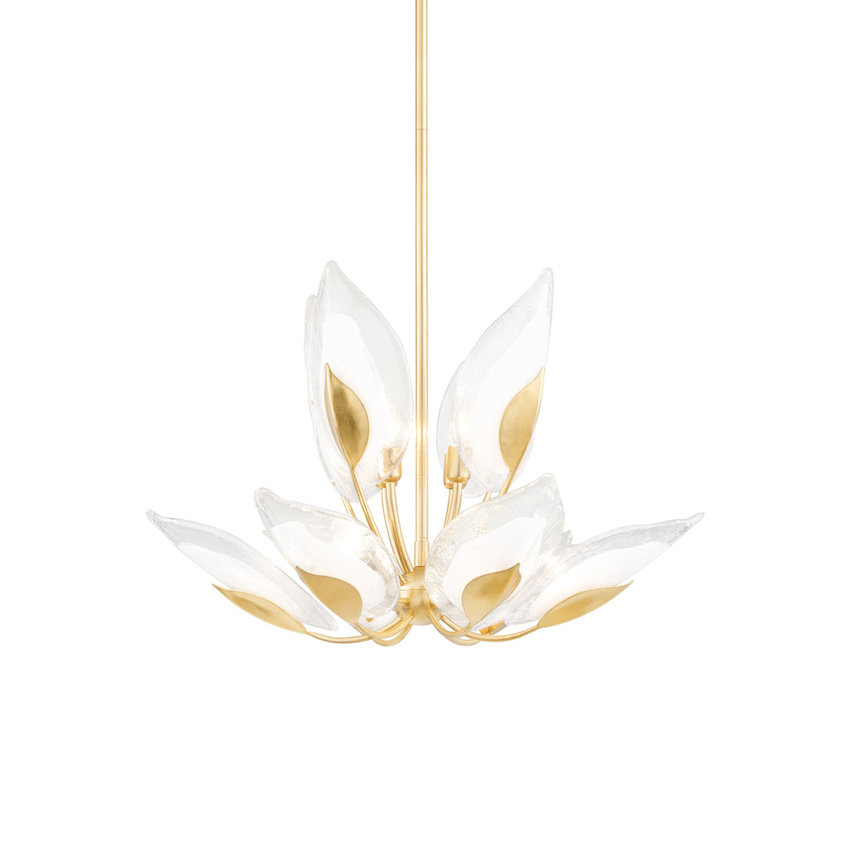 Nyssa Small Chandelier 29", Gold Leaf and Blonchino Glass