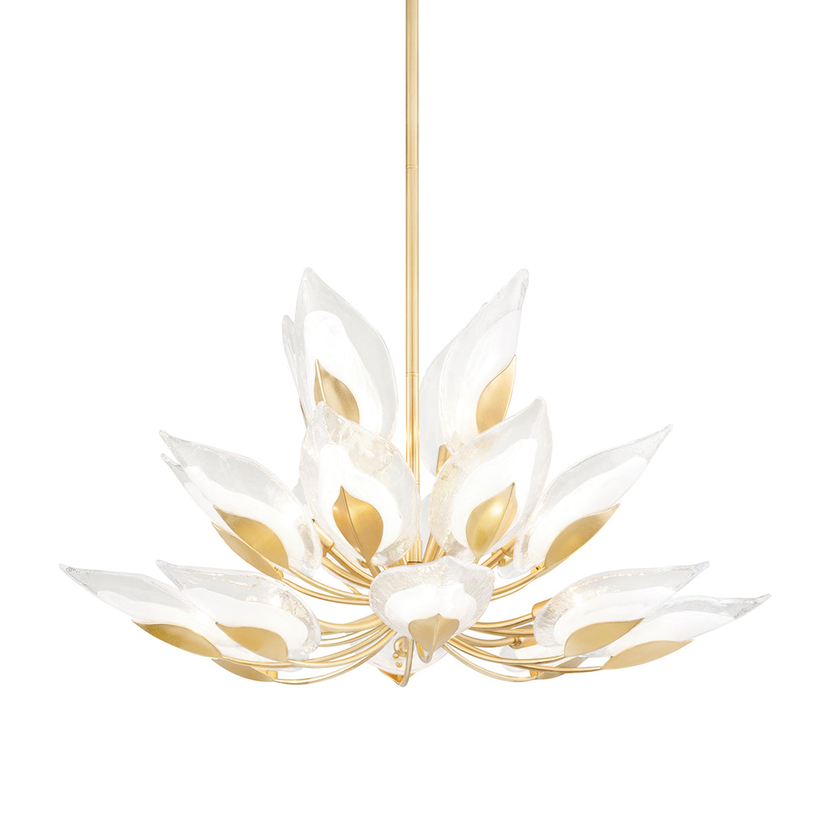 Nyssa Medium Chandelier 40", Gold Leaf and Blonchino Glass