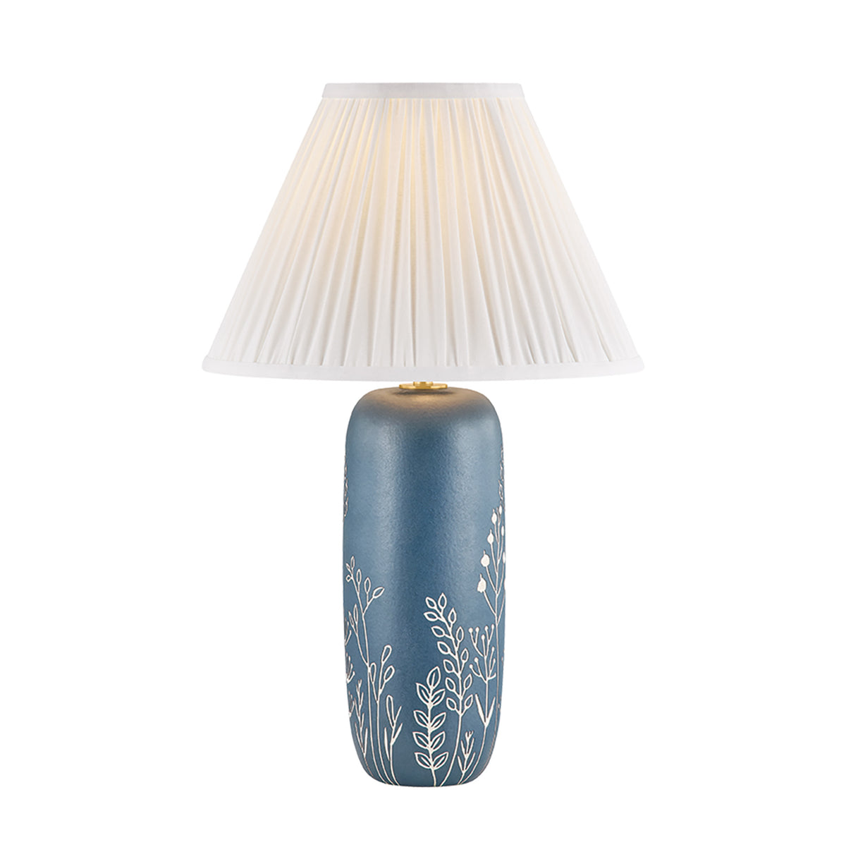Fauna Table Lamp 22", Navy and Ivory Floral with Pleated Linen