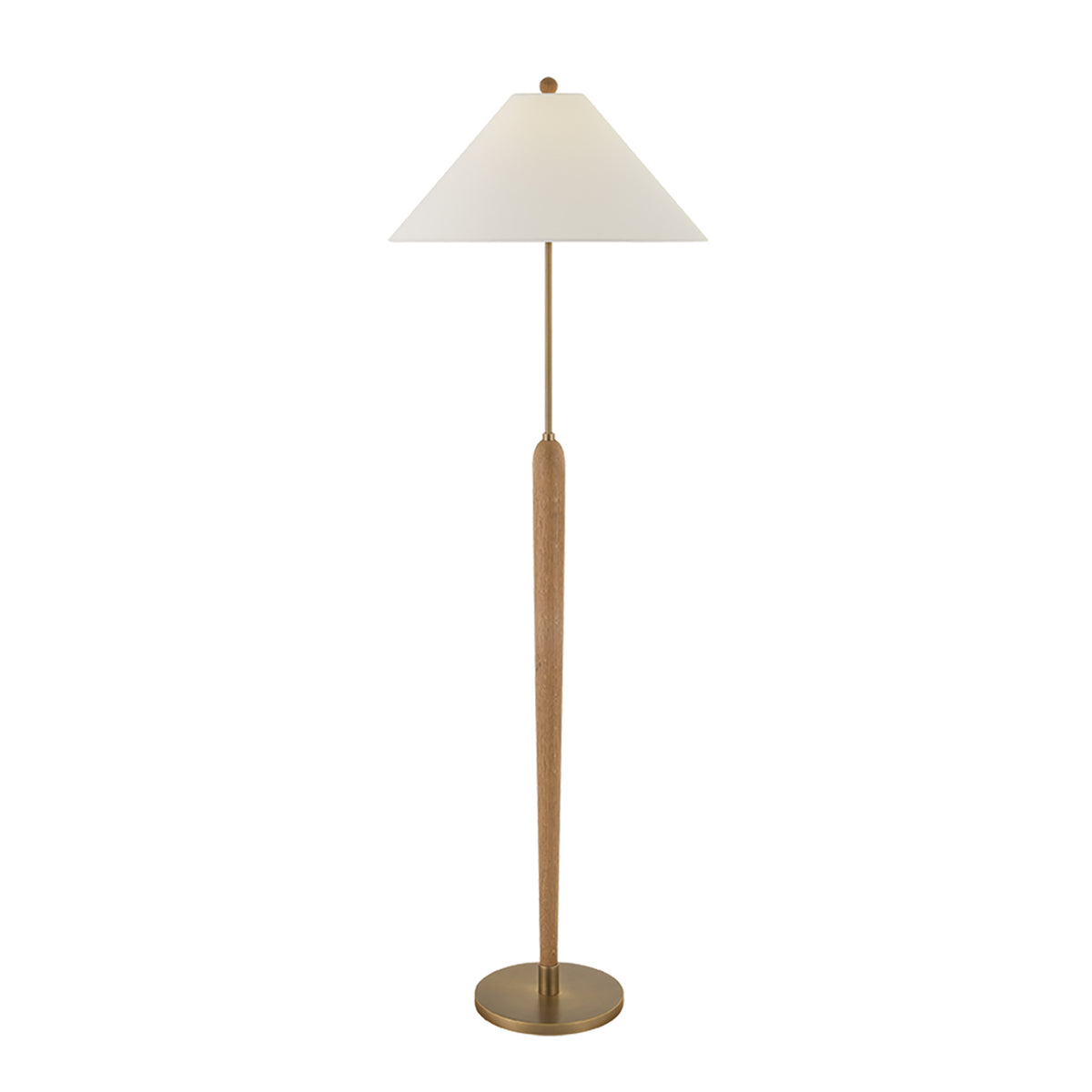 Newport Floor Lamp 61", Patina Brass and White Oak