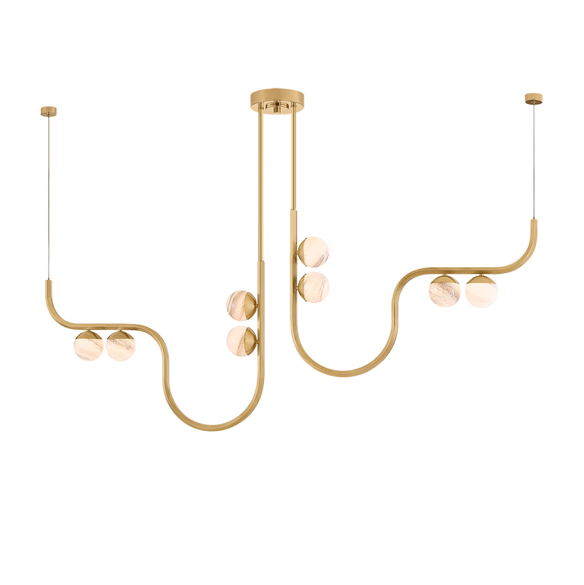 Coda 8 light LED Linear Chandelier 61", Vintage Brass and Art Glass