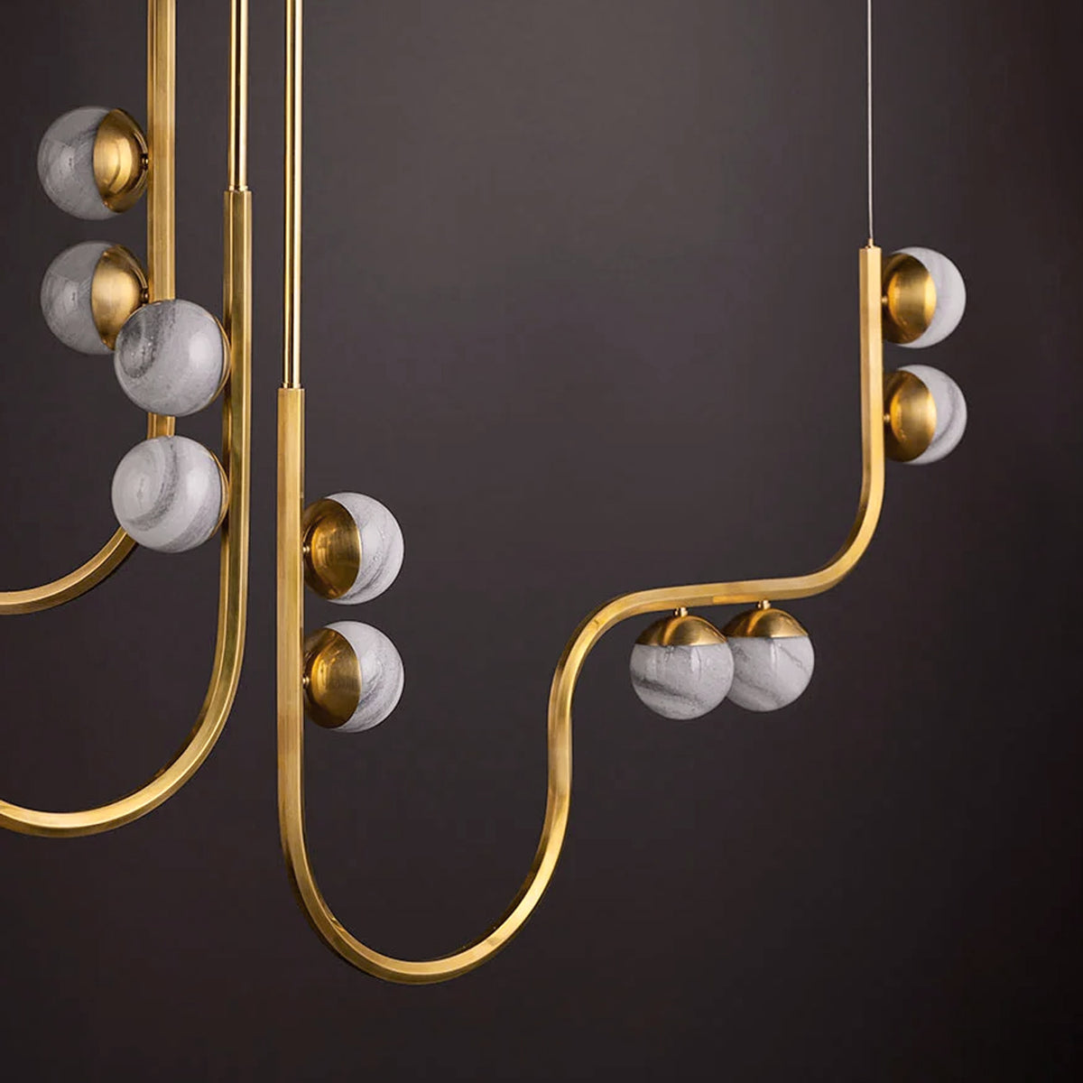 Coda 18 Light LED Chandelier 68", Vintage Brass and Art Glass