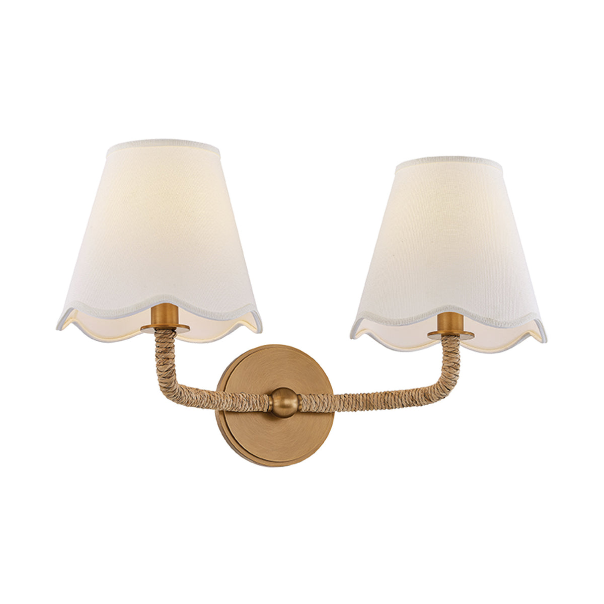 Madeline 2 Light Wall Sconce 11", Patina Brass and Raffia
