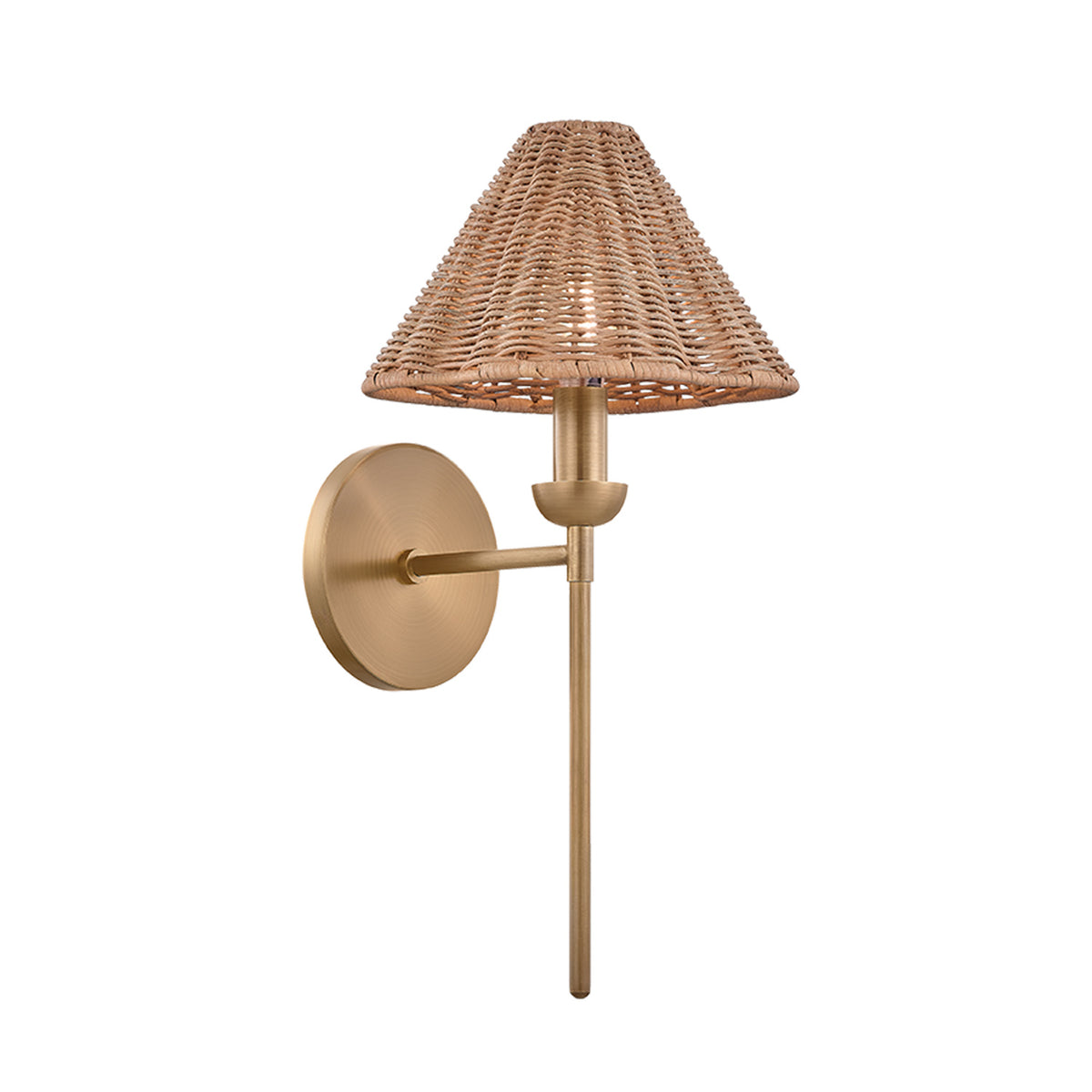 Charleston Wall Sconce 16", Natural Wicker and Patina Brass