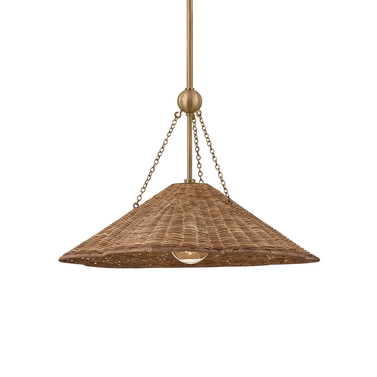 Charleston Large Pendant 20", Natural Wicker and Patina Brass