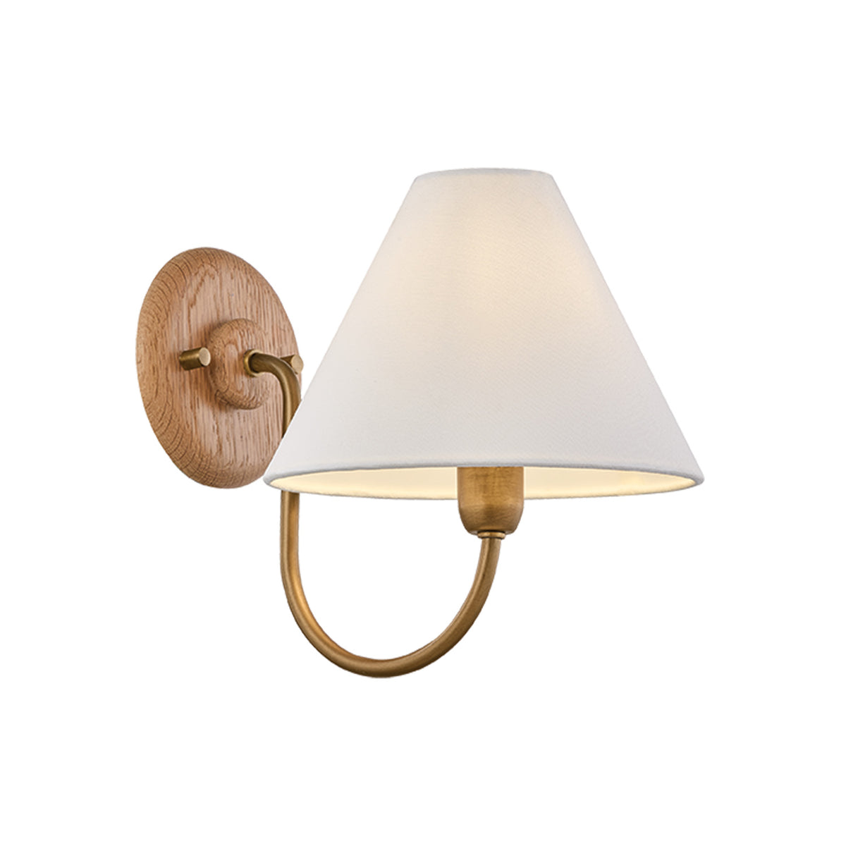 Norfolk Wall Sconce 9", Patina Brass and White Oak