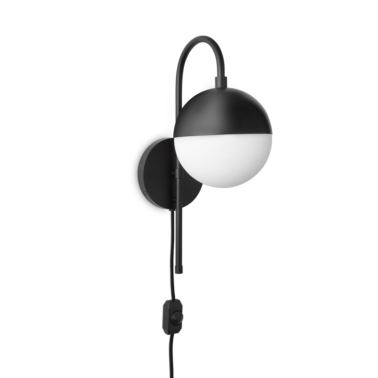 Powell Wall Sconce with Hooded White Globe, Matte Black