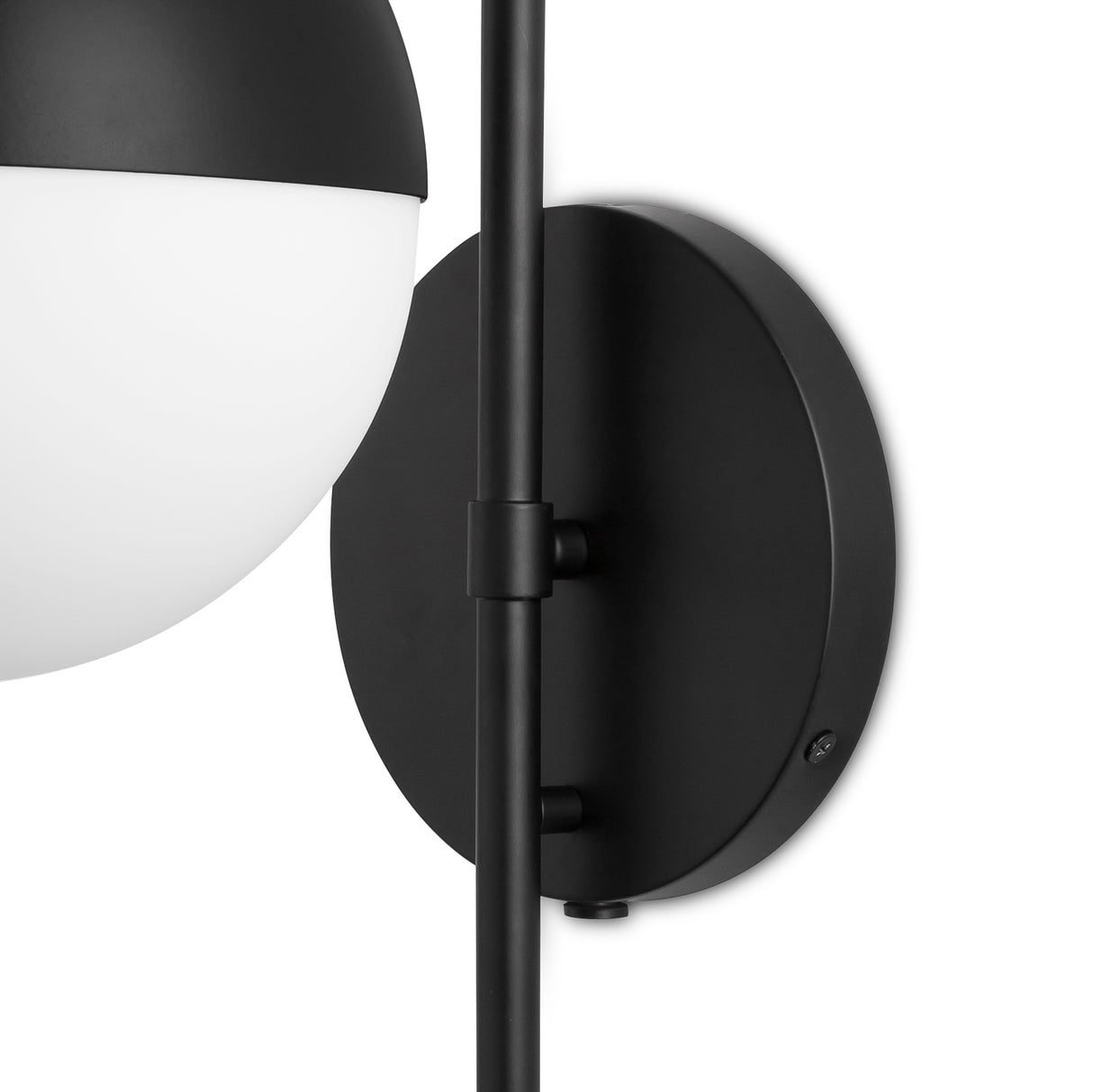 Powell Wall Sconce with Hooded White Globe, Matte Black