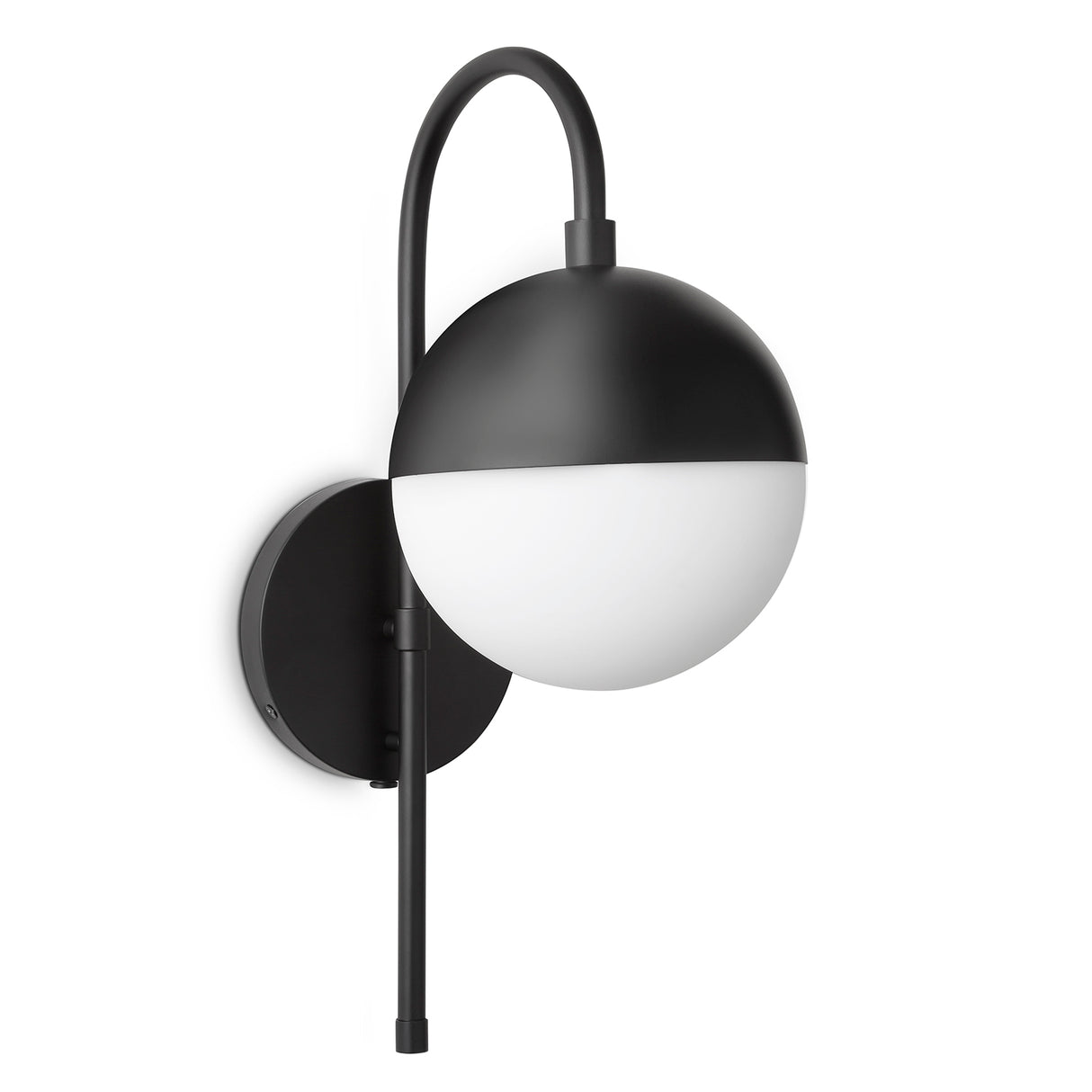 Powell Wall Sconce with Hooded White Globe, Matte Black