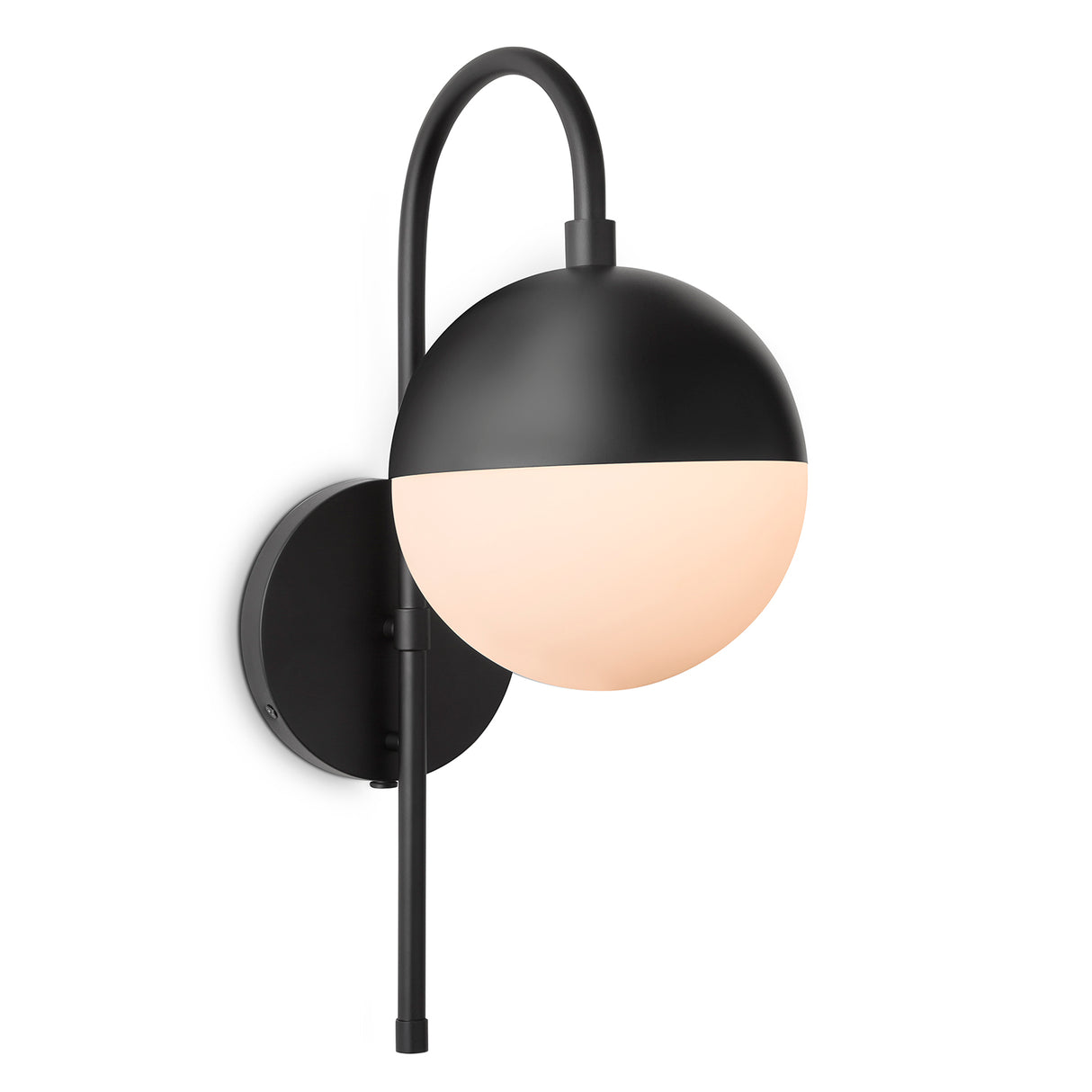Powell Wall Sconce with Hooded White Globe, Matte Black